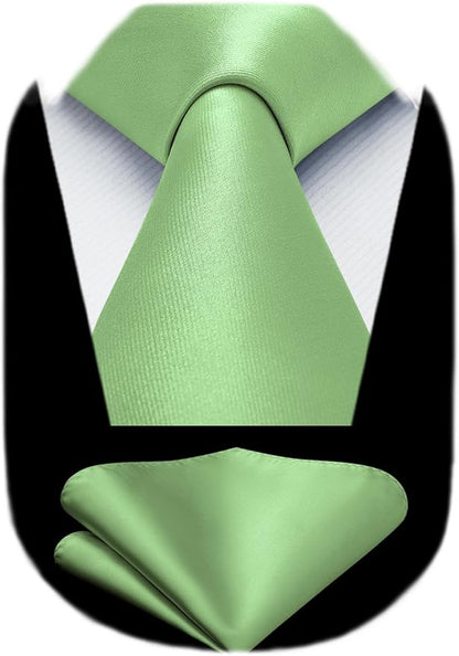 HISDERN Mens Solid Color Ties Formal Satin Necktie and Pocket Square Set Classic Wedding Business Tie & Handkerchief
