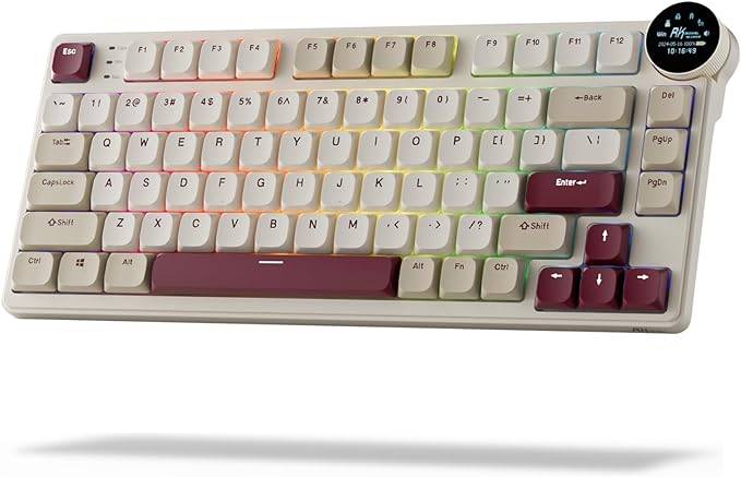 RK ROYAL KLUDGE N80 Low Profile Mechanical Keyboard w/Smart Display Screen & Knob, 75% Top Mount 3-Modes Wireless Mechanical Keyboard, Software Support, Massive Battery, 80 Keys, Tactile Brown Switch