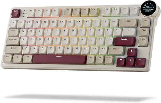 RK ROYAL KLUDGE N80 Low Profile Mechanical Keyboard w/Smart Display Screen & Knob, 75% Top Mount 3-Modes Wireless Mechanical Keyboard, Software Support, Massive Battery, 80 Keys, Tactile Brown Switch