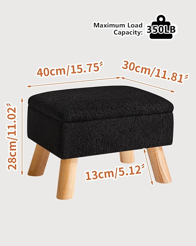 YMYNY Storage Ottoman, Footstool, Small Foot Stool with Sturdy Wood Legs Stool, Foot Rest with Padded Seat, for Living Room Bedroom Couch Enterway 15.75''D×11.81" W×11.02" H Black UHBD042B