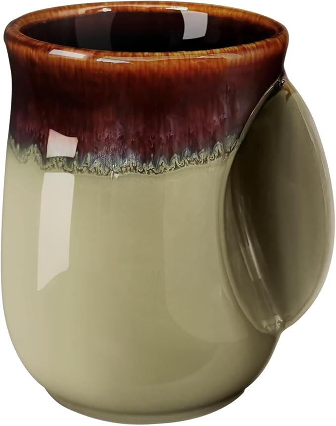 Selamica Ceramic 18oz Novelty Right-handed Handwarmer Mug, Coffee Mug for family friends and couple - Ceylon Green