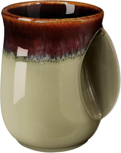 Selamica Ceramic 18oz Novelty Right-handed Handwarmer Mug, Coffee Mug for family friends and couple - Ceylon Green