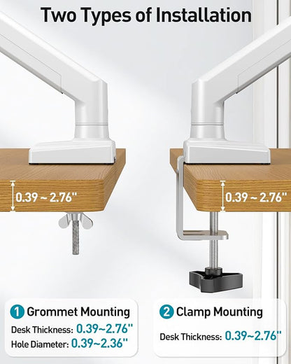 Single Monitor Arm Desk Mount Fits 13 to 32 inch Computer Screens, Holds 4.4 to 22lbs Display VESA Mount, Adjustable Monitor Stand with Clamp/Grommet Mounting Base, 75/100mm Bracket, White, Freelift