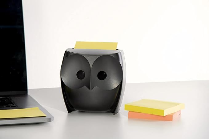 Post-it Owl Note Dispenser, Includes 1 Pad of Post-it 3 in X 3 in Super Sticky Dispenser Pop-up Notes, 45 Sheets (OWL-330-BK)
