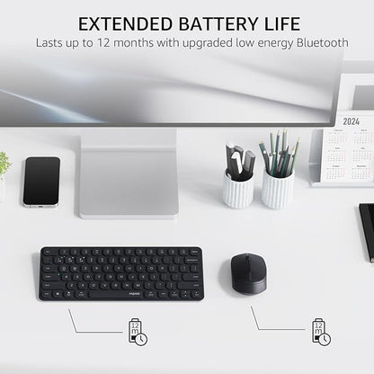 Rapoo 9010M Multi-Device Keyboard and Mouse Combo, 2.4GHz/Bluetooth 5.0/4.0 Wireless Keyboard & Mouse Set for Windows/Mac/Linux/Chrome, Support 4 Devices, Low-Profile Silent Click, Battery Powered
