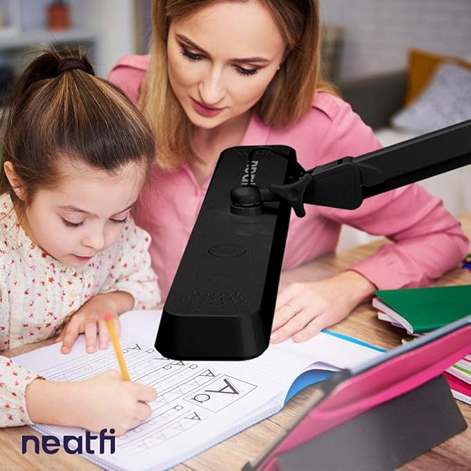 Neatfi Task Lamp – 2,500 Lumens, 30W, 22-Inch Wide Shade, 4 Brightness Levels, Eye-Caring Light, Clamp Mount, LED Task Light for Manicure Table, Crafts, Workbench, Office (Non-CCT, Black)