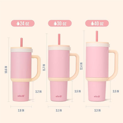 Ello Oasis 30 oz Tumbler with Handle & Retracting Straw | Reusable Insulated Stainless Steel Cup 100% Leakproof, Gifts for Teens Women Men | Keeps cold for 24 Hours, Cup Holder Friendly, Sunrise Glow