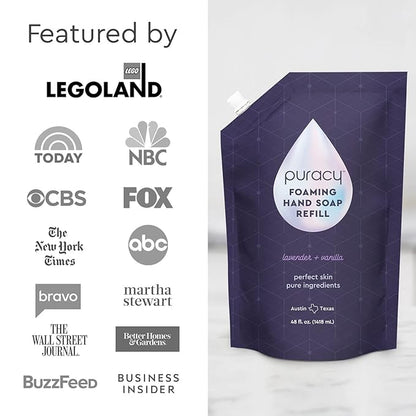 Puracy Foaming Hand Soap Refill - Plant-Powered Natural Hand Soap As Seen on TikTok, Non-Toxic, Sulfate-Free Liquid Soap, Moisturizing Foam Handwash Liquid (Lavender & Vanilla, 48 fl oz)