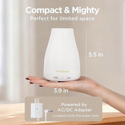 InnoGear Essential Oil Diffuser, 2 Pack Ultrasonic Diffusers for Home Aromatherapy Humidifier for Bedroom Room 7 Colors LED 2 Mist Mode Auto Off, Basic White