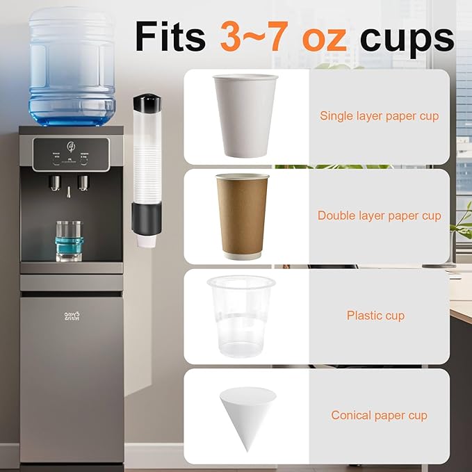 Disposable Paper Cup Dispenser，Water Cooler Pull Type Cup Holder，Pull-Type Paper Cup Holder with Adhesive and Screws（Black）