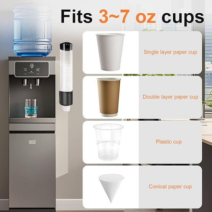 Disposable Paper Cup Dispenser，Water Cooler Pull Type Cup Holder，Pull-Type Paper Cup Holder with Adhesive and Screws（Black）