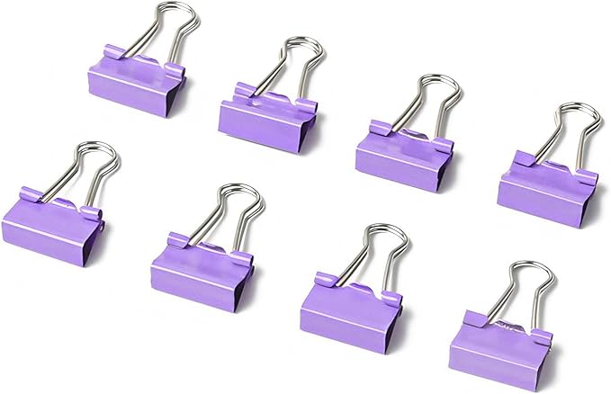 100 Pack Mini Purple Binder Clips 5/8 Inch (15 mm), Colored Little Paper Clamps, Small Tiny Micro Size Paper Clips for Office Home School Business 0.6"