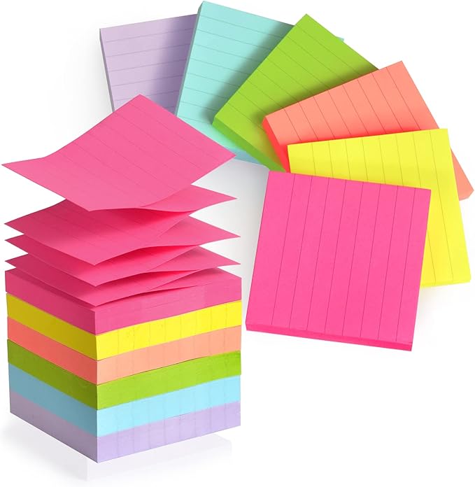 Pop Up Sticky Notes 3x3, Easy Post Pop Up Notes Refill, Lined Accordion Style Self-Sticky Note Pads,600 Sheet Assorted Color Sticky Notes with Lines, School & Office Accessories