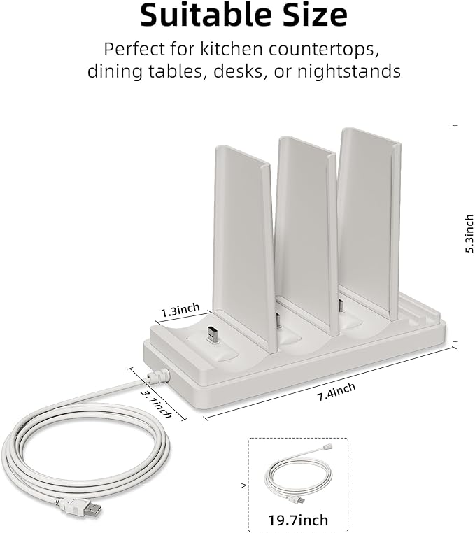 EZVALO 3-Port USB-C Charging Station for Cabinet Light, Multi-Light Storage & Charging Base, Designed for Strip Lights Under 9.5 inches (Power Supply and Adapter are not Included)