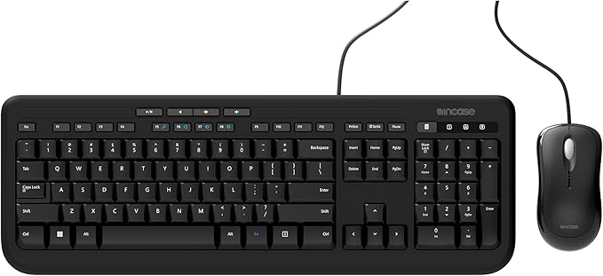 Incase Wired Desktop 600 Keyboard & Mouse Combo – Designed by Microsoft – Four Hot Keys, Spill-Resistant Keyboard, Quiet-Touch Keys, Optical Mouse, Left/Right Mouse with 800 DPI Sensor – Black