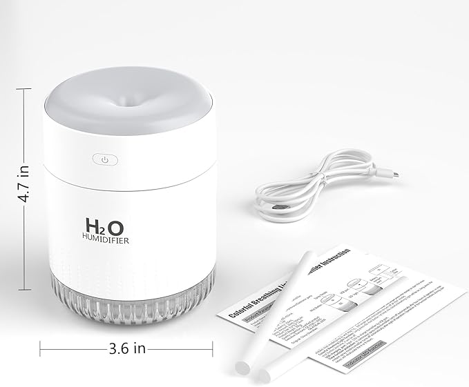 Plant Humidifiers, Portable Mini Humidifier, Rechargeable Personal Desktop Humidifier for Bedroom, Office, Nursery, Travel with Night Light,Auto Shut-Off,3 Filter(350ml,white)