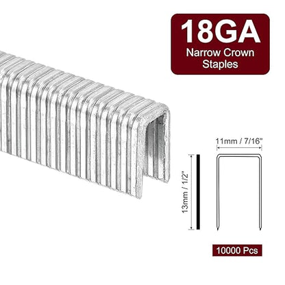 uxcell 18 Gauge Narrow Crown Staples 1/4" x3/8", 10000Pcs Galvanized Steel for Pneumatic, Electric Stapler, White