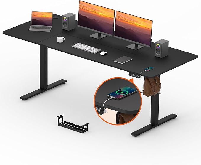 Adjustable Standing Desk, Large 79x31 Inches Standing Desk with Cable Management, Height Adjustable Home Office Computer Desk with Memory Preset&Charging USB Port&Sedentary Reminder