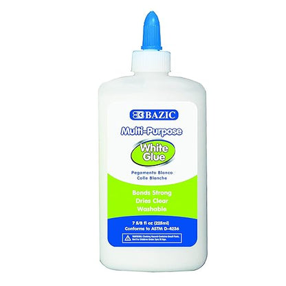 BAZIC Products Jumbo White Glue 7.62 Oz. (225 mL), All Purpose Adhesive Bond Photo DIY Craft Slime Making, for Office School Home Art Projects, 1-Pack