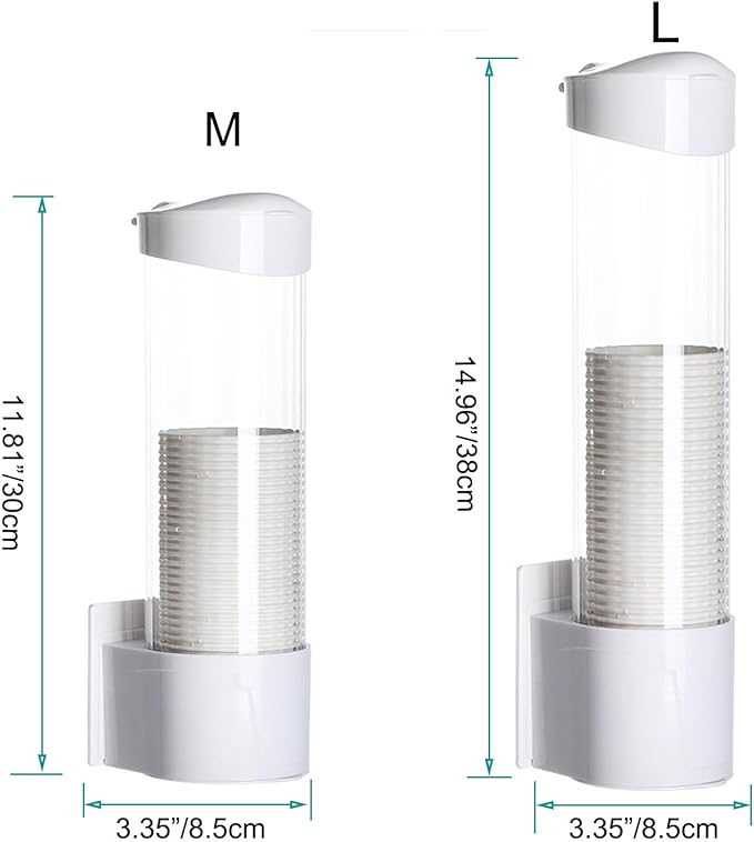 Cup Dispenser Wall Mounted Plastic Water Dispenser Disposable Cup Holder Rack, Paste or Screw Plate Mountable for Paper Cups Halloween Party Supplies, 7.5cm 40-50 Cups (White, M)