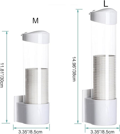Cup Dispenser Wall Mounted Plastic Water Dispenser Disposable Cup Holder Rack, Paste or Screw Plate Mountable for Paper Cups Halloween Party Supplies, 7.5cm 40-50 Cups (White, M)