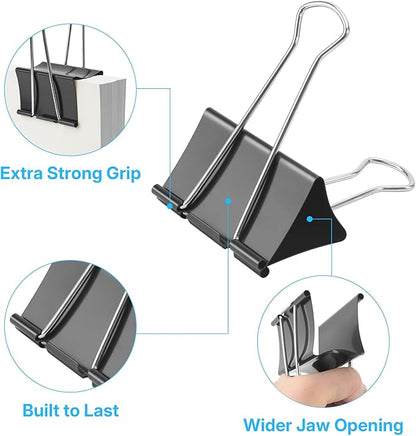 OWLKELA 3 Inch (6 Pcs) Jumbo Binder Clips, Extra Large Black Paper Clamps for Home, School and Office Supplies