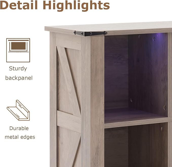 8 Cube Storage Organizer with LED Lights, Wooden Bookcase with Storage, Modern Cube Shelf for Living Room, Bedroom, Home Office - Grey