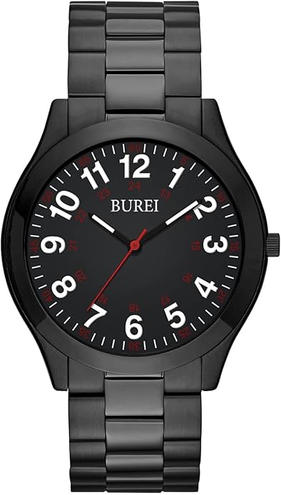 BUREI Men Watches Fashion Analog Stainless Steel Quartz Waterproof Watches,Gift for Men.