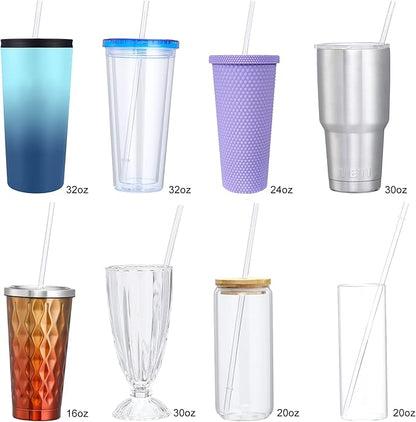24 Pack, HIGHLY Transparent Reusable Plastic Straws with 4 Cleaning Brushes, 10.5 in Long Drinking Straws, Clear Replacement Straw for 16 24 30 32 OZ Tumblers, Cups, Jars, YETI, Starbucks - BPA FREE