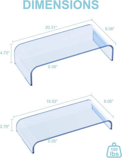 Acrylic Dual Monitor Stand Riser 2 Tier, Modular Laptop Stand for Desk, Multifunctional Desktop Organizer Shelf for PC, iMac, Printer, Detachable Monitor Stand for Office or Home, Blue