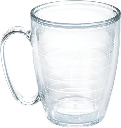 Tervis Clear & Colorful Tabletop Made in USA Double Walled Insulated Tumbler Travel Cup Keeps Drinks Cold & Hot, 16oz Mug, Clear