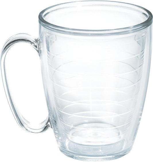 Tervis Clear & Colorful Tabletop Made in USA Double Walled Insulated Tumbler Travel Cup Keeps Drinks Cold & Hot, 16oz Mug, Clear