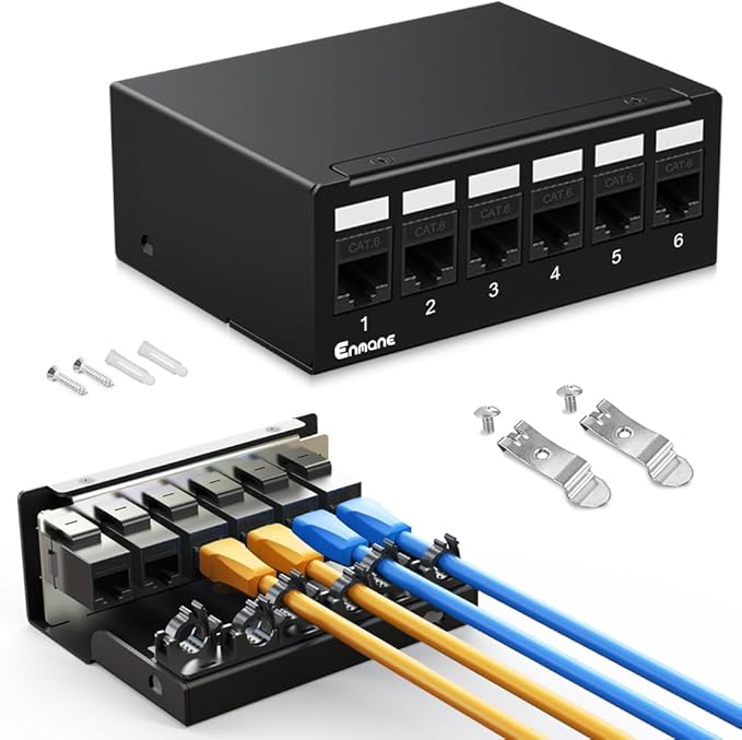 6Port Patch Panel CAT6 Keystone Patch Panel Shielded Network Patch Patch with Smart Cable Management for Home/Office Network (1U 6Port, CAT6)