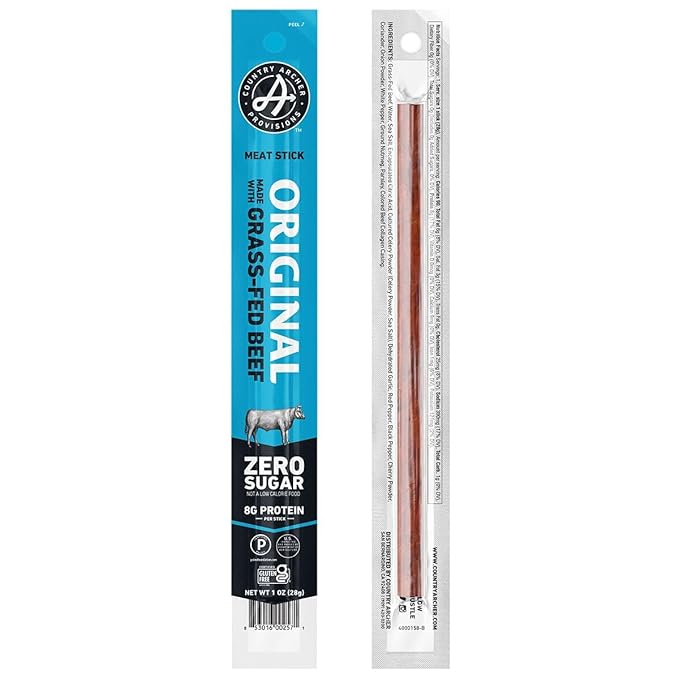 Country Archer Beef Jerky Sticks - Grass Fed Beef Sticks Individually Wrapped, Beef Sticks Bulk, Beef Jerky Snack Packs, Gluten Free, Paleo, Keto - 1 oz Meat Sticks (Pack of 18)