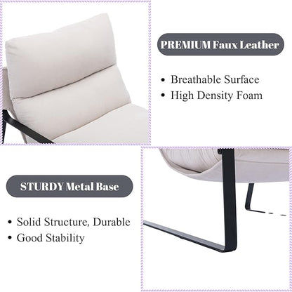 LukeAlon Modern Linen Accent Armchairs Set of 2, Upholstered Soft Living Room Chairs with Metal Base Removable Thickened Cushion Sofa Chairs Comfy Lounge Chair for Bedroom Living Room, White