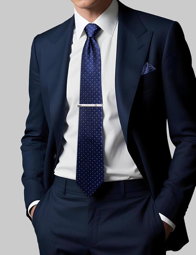 DiBanGu Mens Extra Long Tie 70inches Necktie and Pocktie Square Cufflinks Silk Ties for Tall Men with Tie Clip Wedding Party
