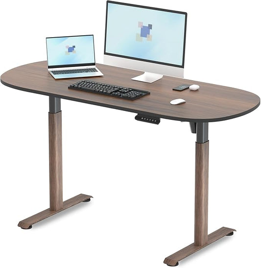 Oval Leg Electric Standing Desk, 48x24 Inch Whole-Piece Oval Desktop, Height Adjustable Sit Stand Workstation for Home Office, Walnut (55x24)