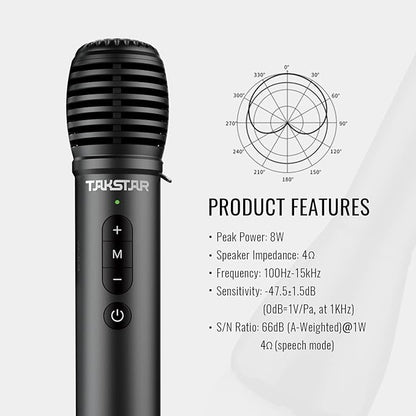 TAKSTAR 2-in-1 Bluetooth Wireless Microphone & Voice Amplifier, Portable Wireless Mic Speaker, Handheld Microphone Loudspeaker for Singing, Home Party, Karaoke, Meeting, Outdoors, Speech, Party - DA10