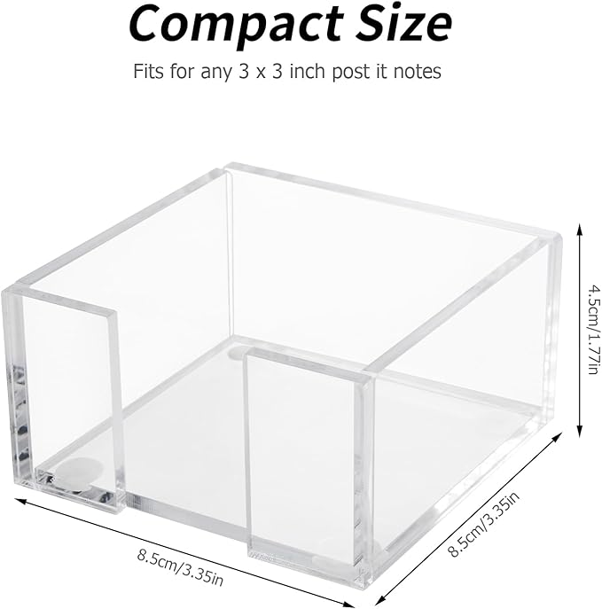 Acrylic Sticky Note Holder, 3 x 3 Crystal Clear Acrylic Notepad Holder Sticky Note Dispenser for Dorm Room and Office Desk Organizer