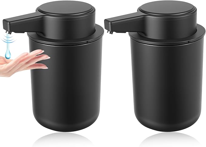 2 Pack Automatic Liquid Soap Dispenser, 10.5oz Touchless Electric Hand Soap Dispenser, Rechargeable Liquid Pump for Bathroom or Kitchen Sink, Waterproof Design (Black)