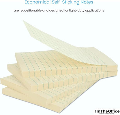 1IntheOffice Lined Sticky Notes 4x6, Post It Notes Lined, Lined Note Pads, Self-Stick, 100 Sheets/Pack, Yellow, 12 Pack