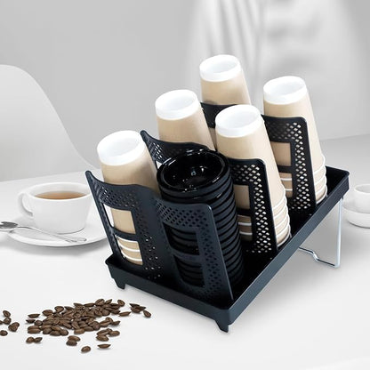 Coffee Cup Holder - Lid Rack Disposable Paper Cup Dispenser 6 Slot Countertop Cup Organizer for Coffee Station, Kitchen, Bar, Office, Restaurant