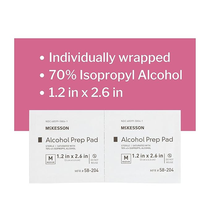 McKesson Alcohol Prep Pads [400 count] 70% Isopropyl, Individually Wrapped Wipes, Sterile, Medical-Grade, First Aid, Medium