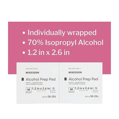 McKesson Alcohol Prep Pads [400 count] 70% Isopropyl, Individually Wrapped Wipes, Sterile, Medical-Grade, First Aid, Medium