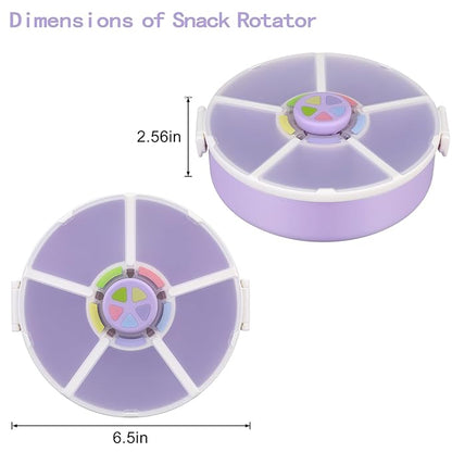 Snack Rotator Container Reusable Snack Box with 5 Compartment Dispenser and Lid, Color Matching Opening Lid, BPA and PVC Free, for Home, School, Travel (1 Pack- Purple)