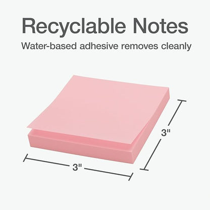 Redi-Tag Power Stick Notes, 12 Sticky Note Pads, 3 x 3 inch, Sticky Notes for School, Office, Home and Classroom, 4 Pastel Colors: Yellow, Blue, Green and Pink, 12 Pads Per Pack (1014129)