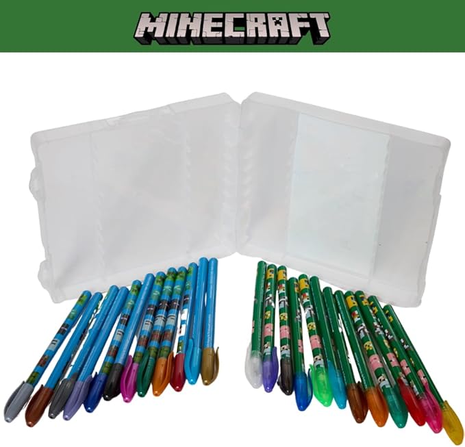 Innovative Designs Minecraft Gel Pens Set for Kids, 24 Pack with Glitter Gel Pens, Cute Pens for Boys and Girls