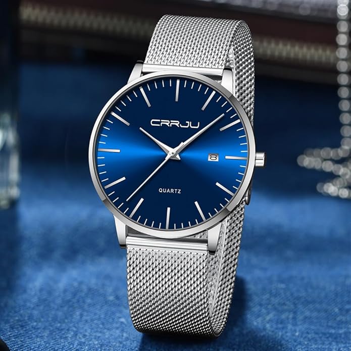 CRRJU Men's Minimalist Casual Luxury Auto Date Watches Fashion Business Japan Movement Quartz Waterproof Wristwatches for Men Stainsteel Steel Band Watch