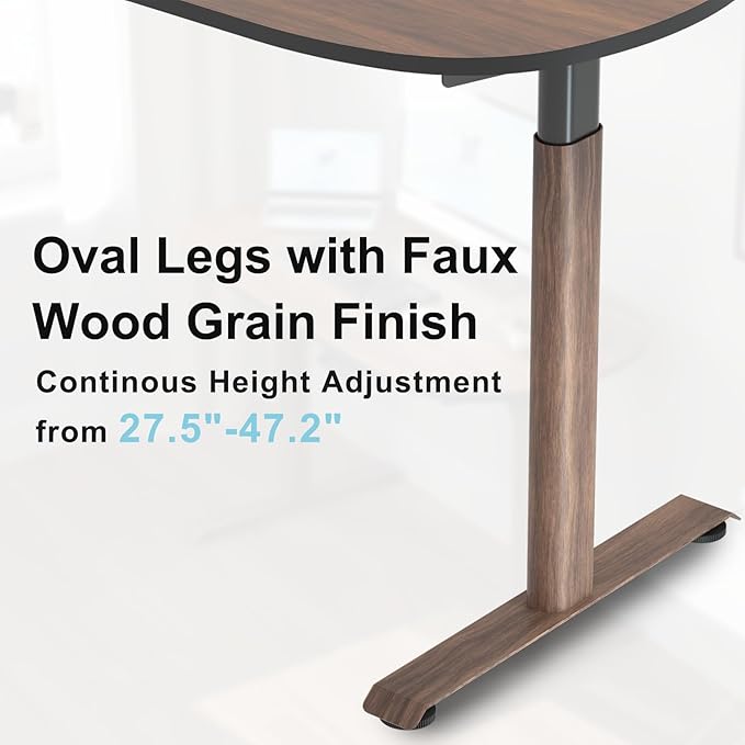Oval Leg Electric Standing Desk, 48x24 Inch Whole-Piece Oval Desktop, Height Adjustable Sit Stand Workstation for Home Office, Walnut (55x24)