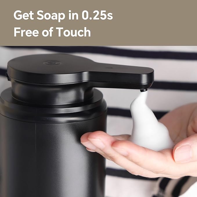 Automatic Foaming Soap Dispenser, Rechargeable Touchless Foam Hand Soap Dispenser for Bathroom, Soap Pump for Kitchen, Water-Resistant, Xmas Gift 10oz, Black